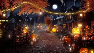 Autumn Village Halloween Ambience 🎃Spooky Sound, Night Nature Sound, Crunchy Leaves and White Noise