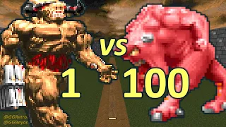 Cyberdemon vs 100 Demons - Monster Infighting - Doom Retro Battles