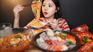 ENG SUB)Assorted Sashimi Topped Rice, Cold Jjamppong, Butter-roasted Lobster Mukbang ASMR