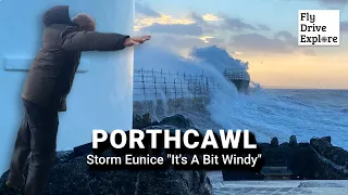 "It's A Bit Windy!" - STORM EUNICE Slams Porthcawl Seafront At High Tide