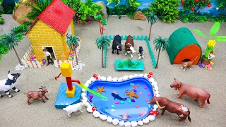 DIY making Diorama farm house for cow | House of Animals | Water pond Digging | mini Dog house #33