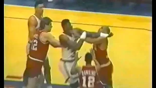 Charles Barkley FIGHTS Patrick Ewing and SPITS at a fan (1990)