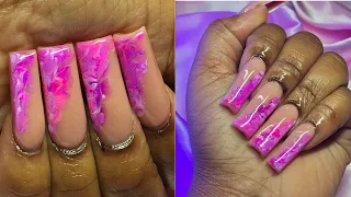 PINK MARBLE NAILS ✨ | BLOOMING GEL | EASY HOW TO| ACRYLIC NAIL TUTORIAL |