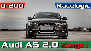 Audi A5 2.0 TFSI quattro AMT - Разгон 0-100 на ЧИПе Stage 1 / 0-200, 1/4 mile, старт с двух педалей