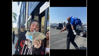 6ix9ine Throws Money On Rodeo Drive & Gives To The Homeless Before He Leaves California