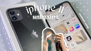 iphone 11 unboxing (black, 128gb) 🖤 aesthetic setup + accessories 🍃