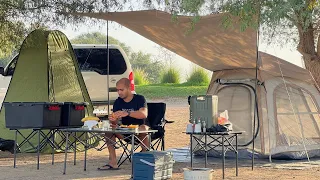 Flamingo Lake Dubai Camping | New tent camping, relaxing, Spring camping | ASMR nature sounds [4K]