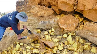 wow amazing Gold Rush! Digging for Gold Nugget worth Million Dollar at Mountain, Mining Exciting.