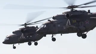 Синхронный взлет двух вертолетов Ми-8АМТШ - Кубинка - "Армия - 2018"