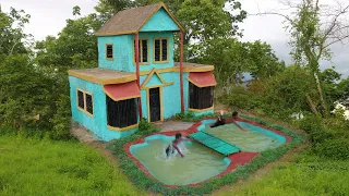 Building Beautiful Mud Villa Using Wood, Bamboo and Mud And Design Swimming Pool For Mud Villa- full