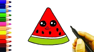 Bolalar uchun Yoqimtoy tarvuz rasmini chizish/How to draw watermelon/Сурет салу Қарбыз