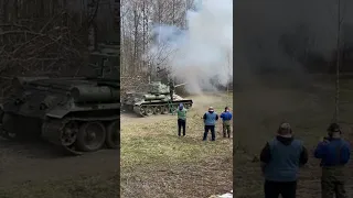 T-34 (sotka) shooting blank during birthday party. This tank was used in Stalingrad movie.