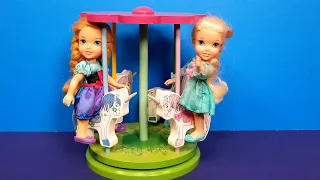 Merry go Round ! Elsa & Anna toddlers - Ferris wheel - LOL dolls bath