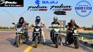 Bajaj pulsar Ns160 (2024) vs Bajaj Pulsar Ns160 vs Tvs Apache RTR 160 2V vs Royal Enfield Hunter350