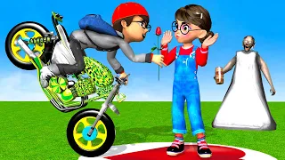 Scary Teacher 3D Nick Love Tani with Ice Scream's Flower and Granny Troll Nick's Off Road Motorbike