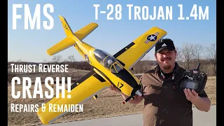 FMS - T-28 Trojan - 1.4m - Mid Air Thrust Reverse Crash, Repairs, & Remaiden Flight