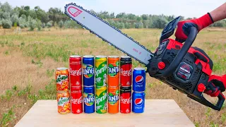 Experiment: Chainsaw vs Coca Cola, Fanta, Pepsi, Mirinda, Sprite