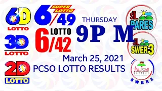 Lotto Result March 25 2021  (Thursday), 6/42, 6/49, 3D, 2D | PCSO lottery