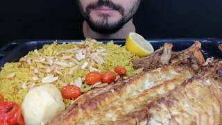 اكل سمكة مشوية بالفرن مع الارز الاصفر ASMR eating grilled fish with rice