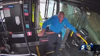 Video shows moment Embark bus slams into OKC business after driver was attacked