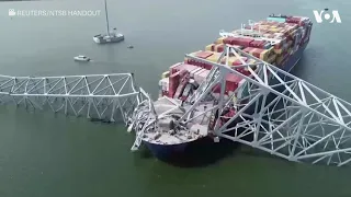 Drone Footage Shows Collapsed Baltimore Bridge After Cargo Ship Collision | VOA News