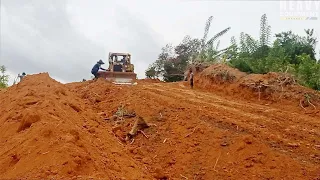 The Caterpillar D6R XL Bulldozer is Very Strong Pushing a Cliff to Open a New Plantation Road