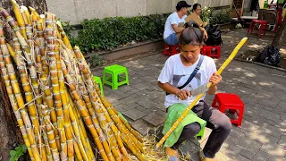 She hard working for the family, Fresh& Sweet! Sugarcane Juice/BestFoodShow-cambodian street food