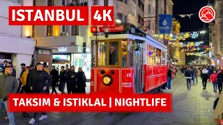 Taksim Square-Istiklal Street Istanbul 2023 Nightlife Walking Tour|4k UHD 60fps