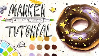 Copic Marker Tutorial for beginners | How to draw a donut with alcohol markers #markertutorial