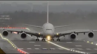 Perfect smooth crosswind landing Airbus A380 Emirates Airlines