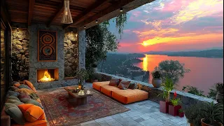 Spring Sunset at Cozy Balcony Ambience 🔥 Smooth Jazz Instrumental Music for Relax & Stress Relief