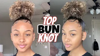 Top Knot Bun on Curly Hair + Edges | High Bun Tutorial |  | LexiVee03