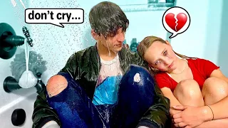 CRYING in the shower fully clothed *PRANK on my BIG BROTHER!* Shocking Reaction!