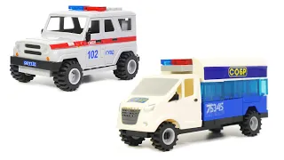 Build a Lego Police Car - Gorod masterov 3199 UAZ Hunter OMON, 3035 GAZEL SOBR
