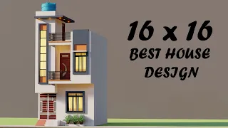 16 By 16 small 3D House Design,Duplex Makan Ka Naksha,2 bedroom House Elevation