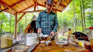 Cast Iron Cooking in the Off Grid Forest Kitchen | Corn Bread and Beans | Axe Repair