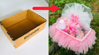 DIY HAMPER From CARDBOARD BOX | Cardboard Reuse Ideas | Cute Hamper