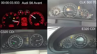 Audi S6  vs CLK 500 vs C320 CDI vs E320 CDI 0-100km/h