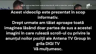 Antena 1 - Text cu noile poziții ale canalelor Antena TV Group în grila DIGI TV