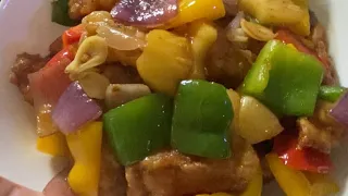 Fish fillet with bell peppers & pineapple in sweet oyster sauce