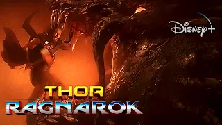 Thor: Ragnarok | Thor Sets Hammer On Fire Dragon - Fight Scene | Disney+ [2017]