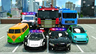 Fire truck, Ambulance, Water carrier & Police Cars for Kids