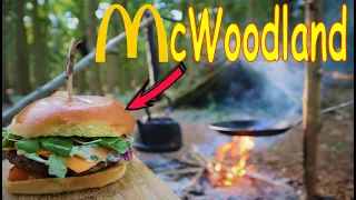 Woodland Cooking - McBurger - Foraging - Debris Shelter - Bushcraft Camp Fire Food - AXE | KNIFE