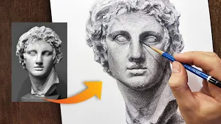 Realistic graphite drawing tutorial | Bust of Alexander the Great