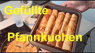 herzhafte gefüllte Pfannkuchen mit Frischkäse und Schinken