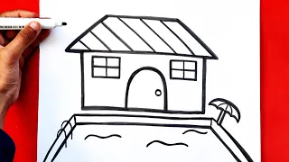 How to Draw House with Pool! | House with Big Swimming Pool Drawing