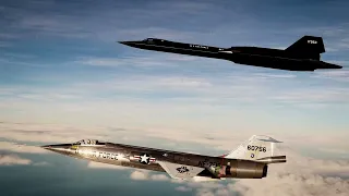 An F-104A Starfighter paces an SR-71 Blackbird during supersonic testing operations. (1969)