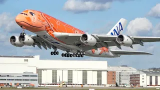 (4K) STUNNING looking ANA A380 (JA383A) take-off and landing at Hamburg Finkenwerder airport!