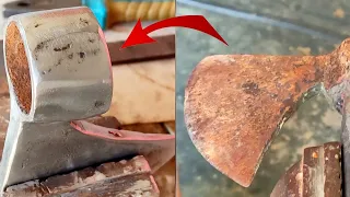 Old rusty Hatchet Awesome Restoration With Recycled Amazing Wooden handle |  The Top Works