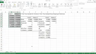 PAST Lesson 12: Test for equal /  unequal variances before Student's t-test in PAST and Excel